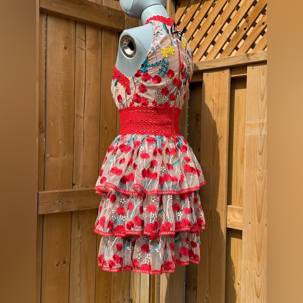 🆕 BRONX & BANCO 🧿 NWOT Ivanka Embroidered Red Ruffled Mini Dress, Sz XS US 2 - Picture 6 of 16